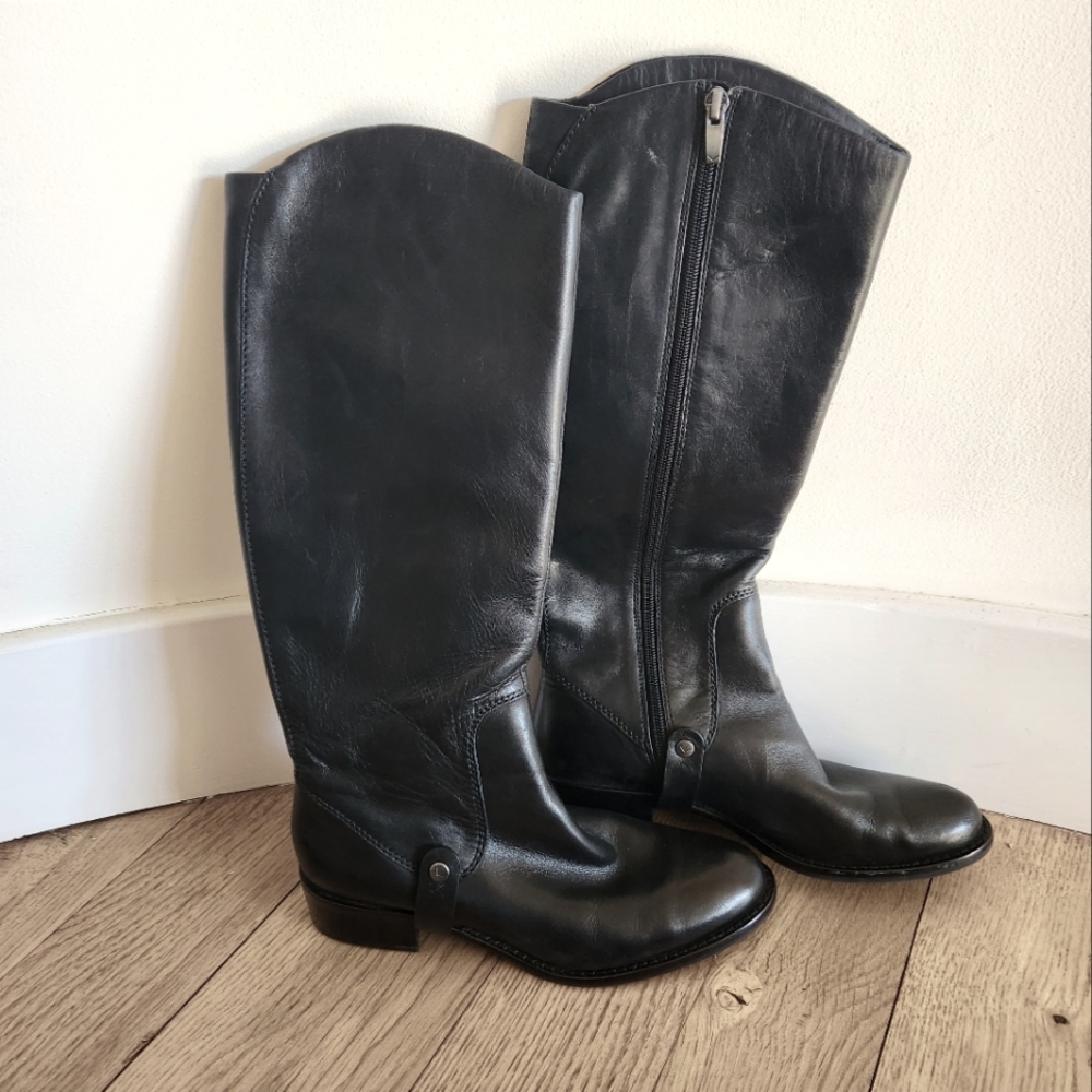 Via Spiga Black Genuine Leather Riding Boots